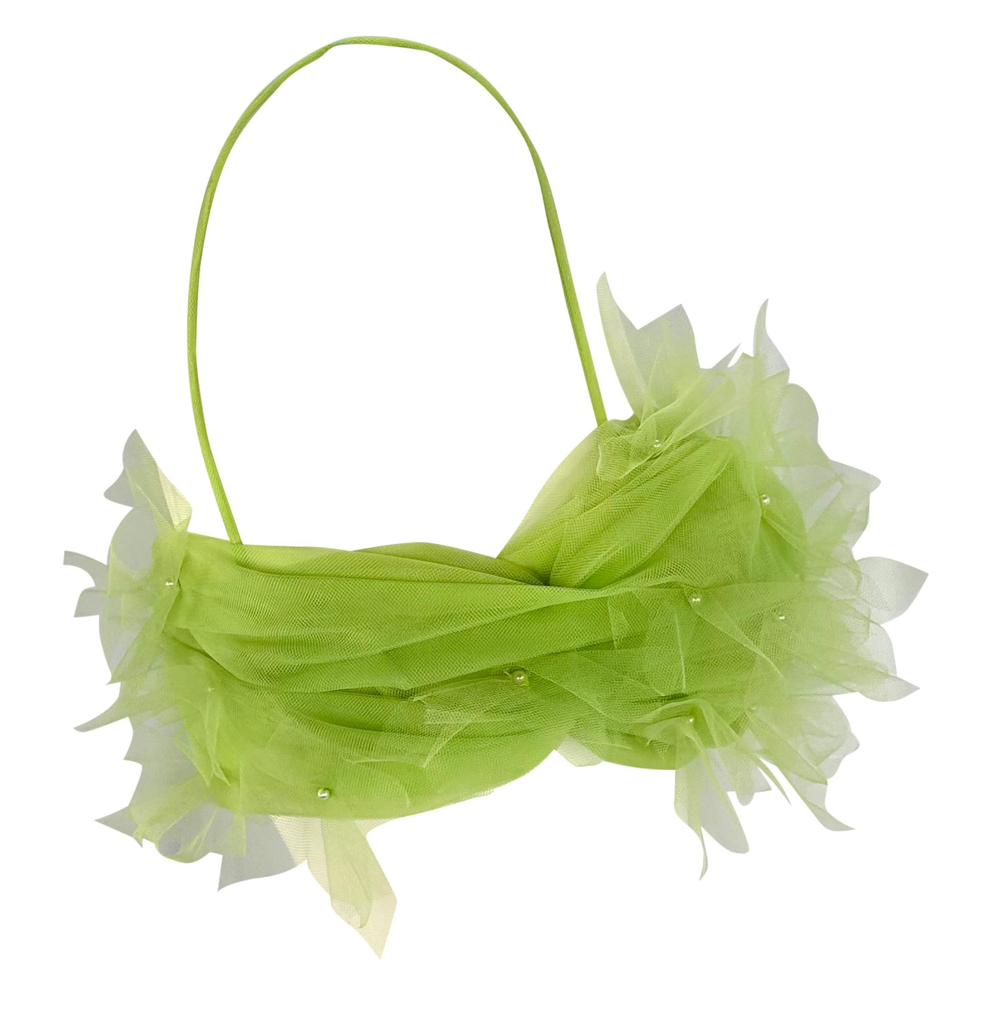 S/S 1992 Dolce & Gabbana Lime Faux Pearl Beaded Green Tulle Bralette For Sale 5