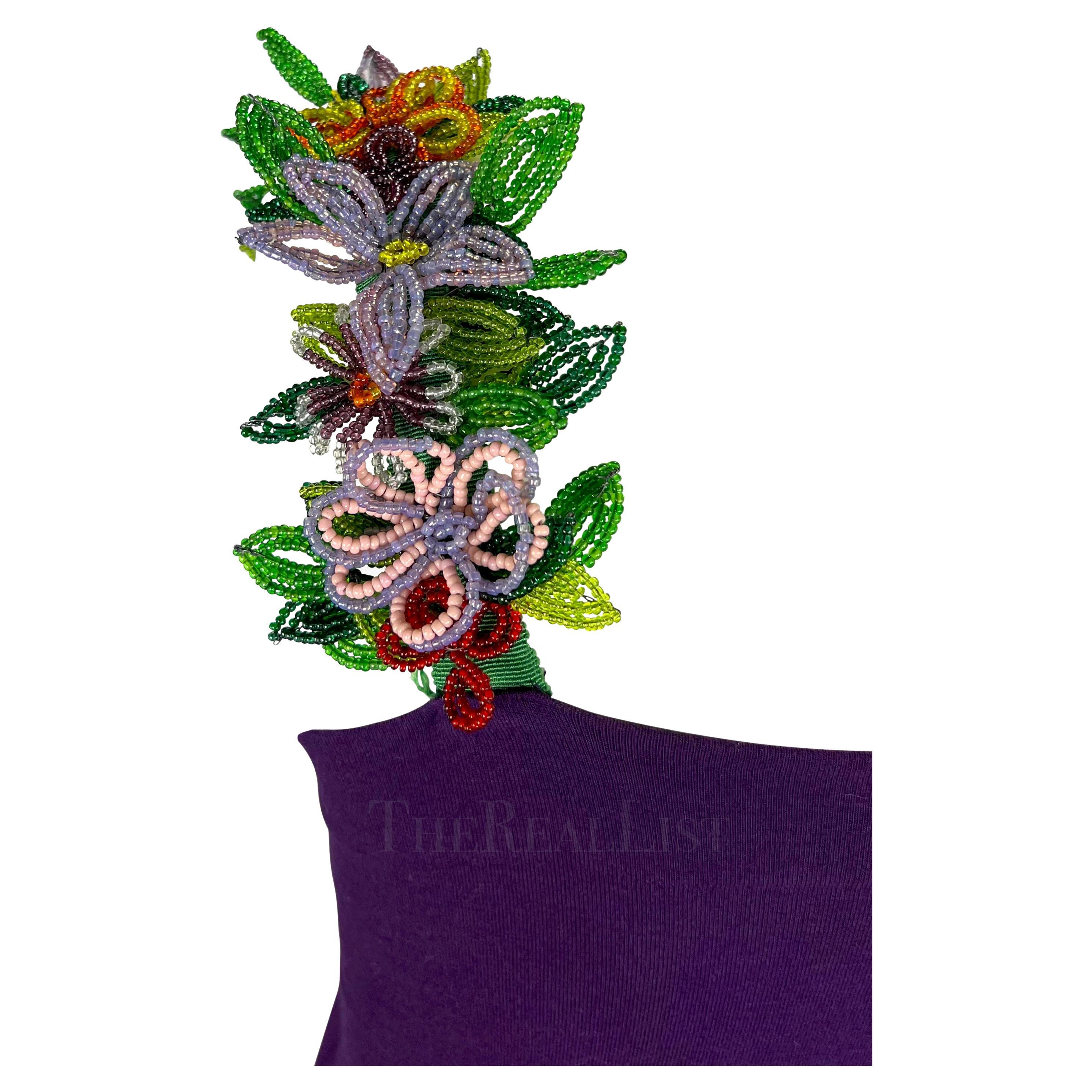 S/S 1992 Dolce & Gabbana Purple Mini Dress Floral Beaded Straps For Sale 4