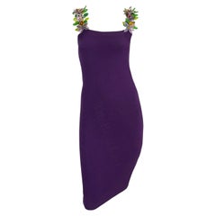 Vintage S/S 1992 Dolce & Gabbana Purple Mini Dress Floral Beaded Straps
