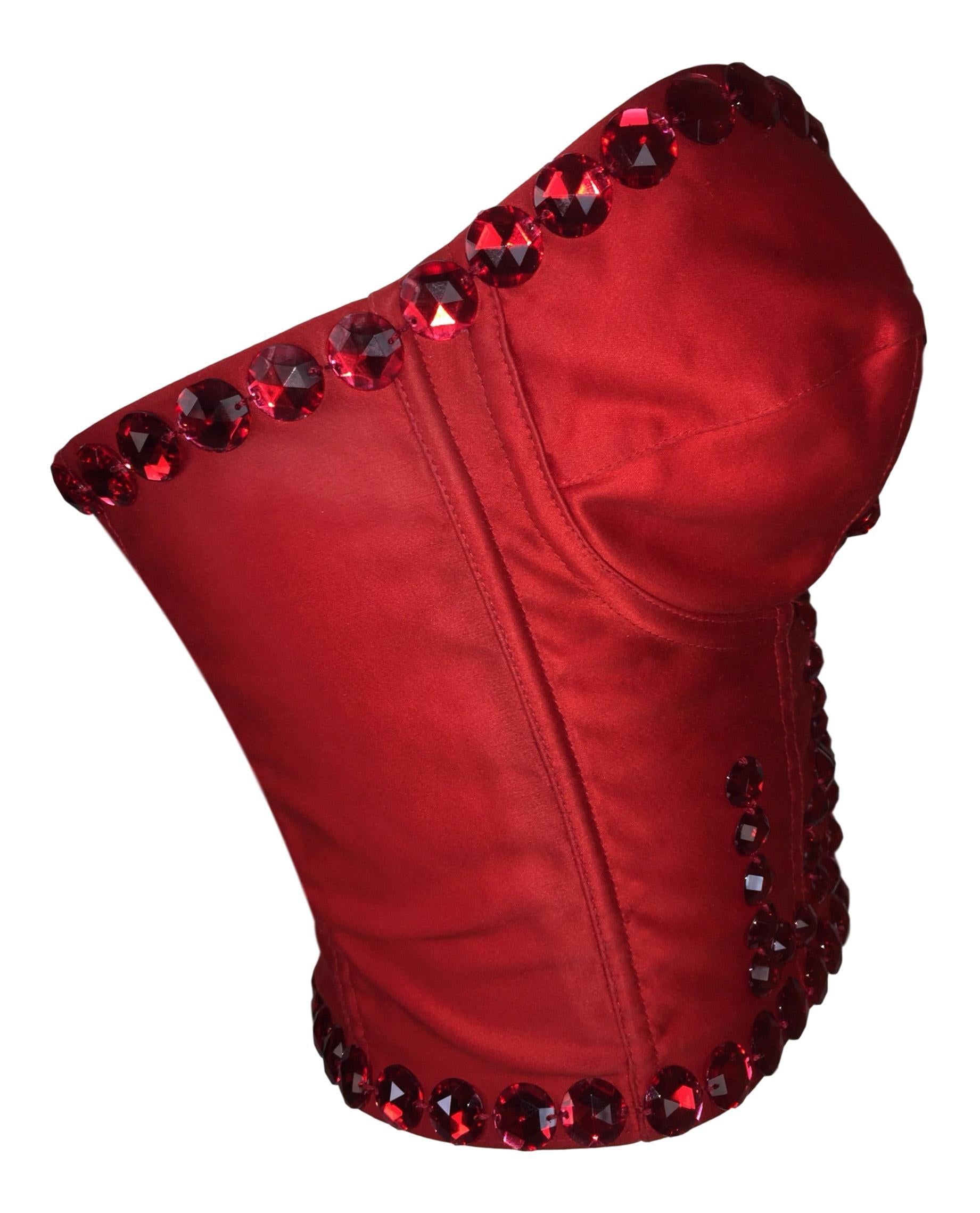 S/S 1992 Dolce & Gabbana Runway SEX & LOVE Red Crystal Corset Bustier Crop Top In Good Condition In Yukon, OK