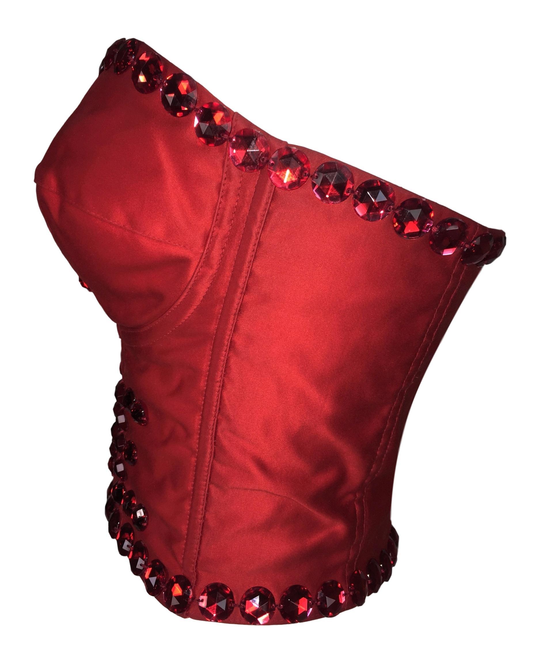 Women's S/S 1992 Dolce & Gabbana Runway SEX & LOVE Red Crystal Corset Bustier Crop Top