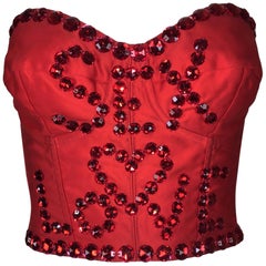Vintage S/S 1992 Dolce & Gabbana Runway SEX & LOVE Red Crystal Corset Bustier Crop Top