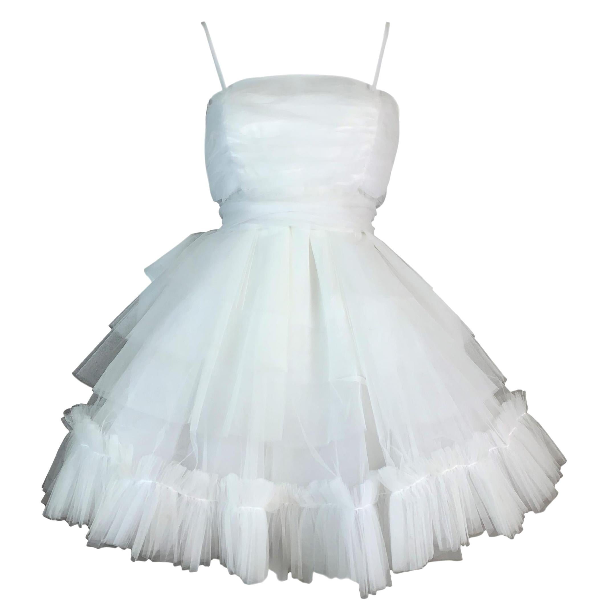 S/S 1992 Dolce & Gabbana White Ballerina Pin-Up Tulle Mini Dress