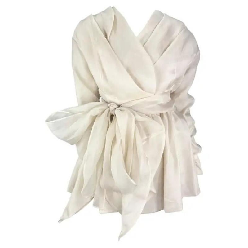 S.S. 1992 Dolce & Gabbana White Camicetta a maniche lunghe in seta a strati