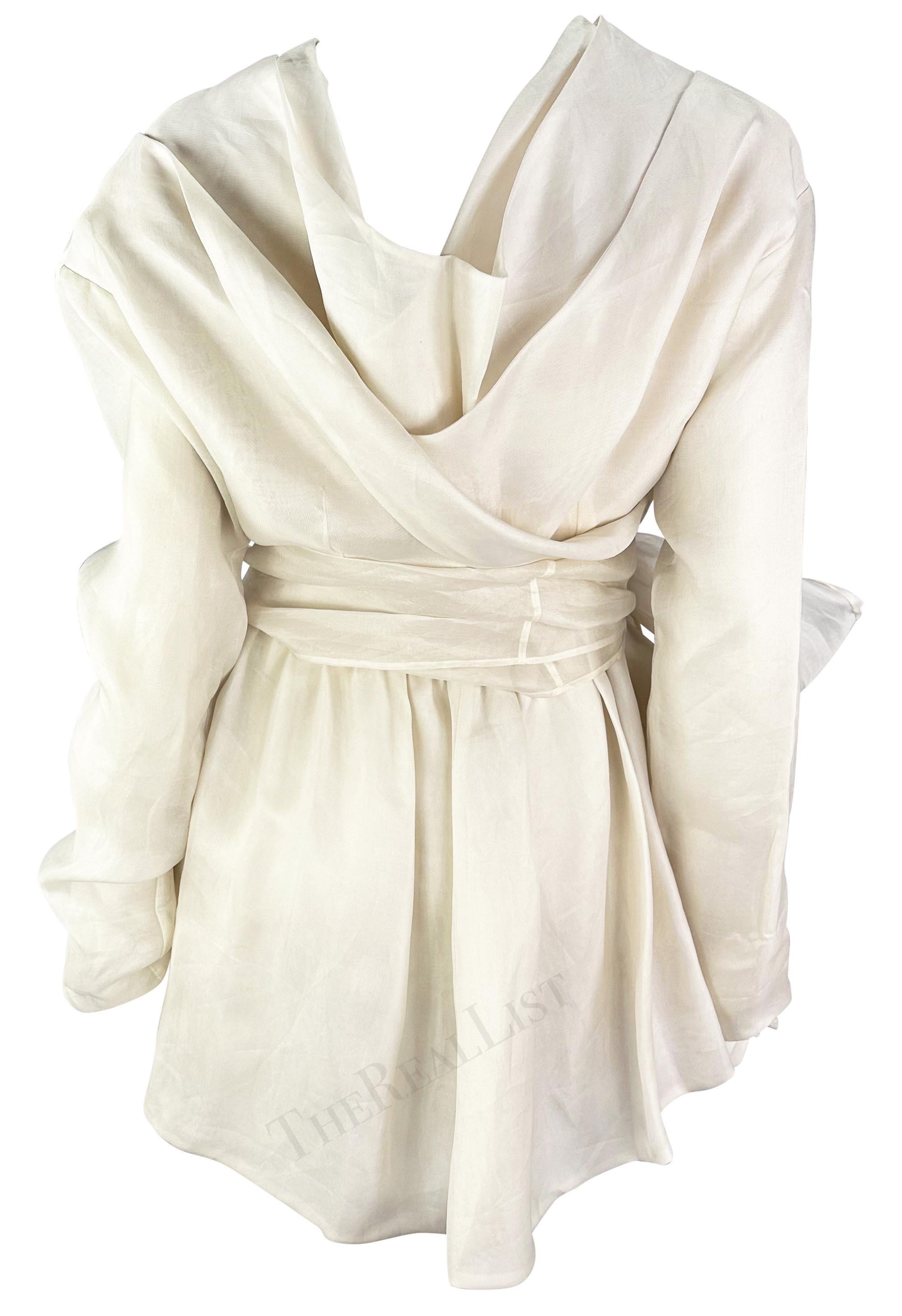 S/S 1992 Dolce & Gabbana White Silk Flowy Layered Long Sleeve Blouse (Chemisier à manches longues en soie) en vente 1