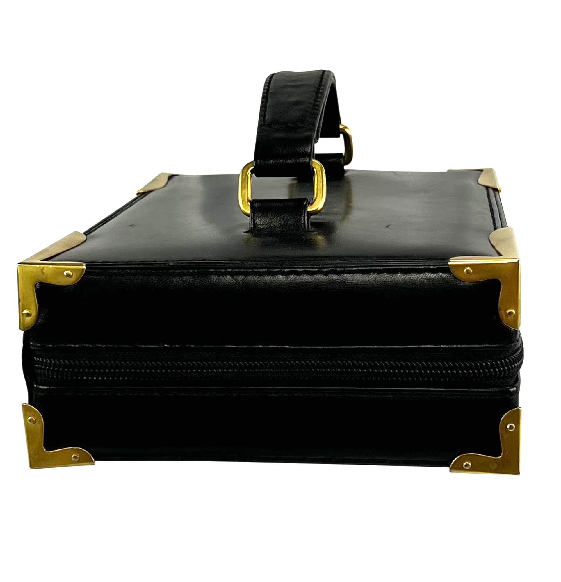 S/S 1992 Donna Karan Runway Black Leather Book Style Clutch Travel Bag For Sale 6