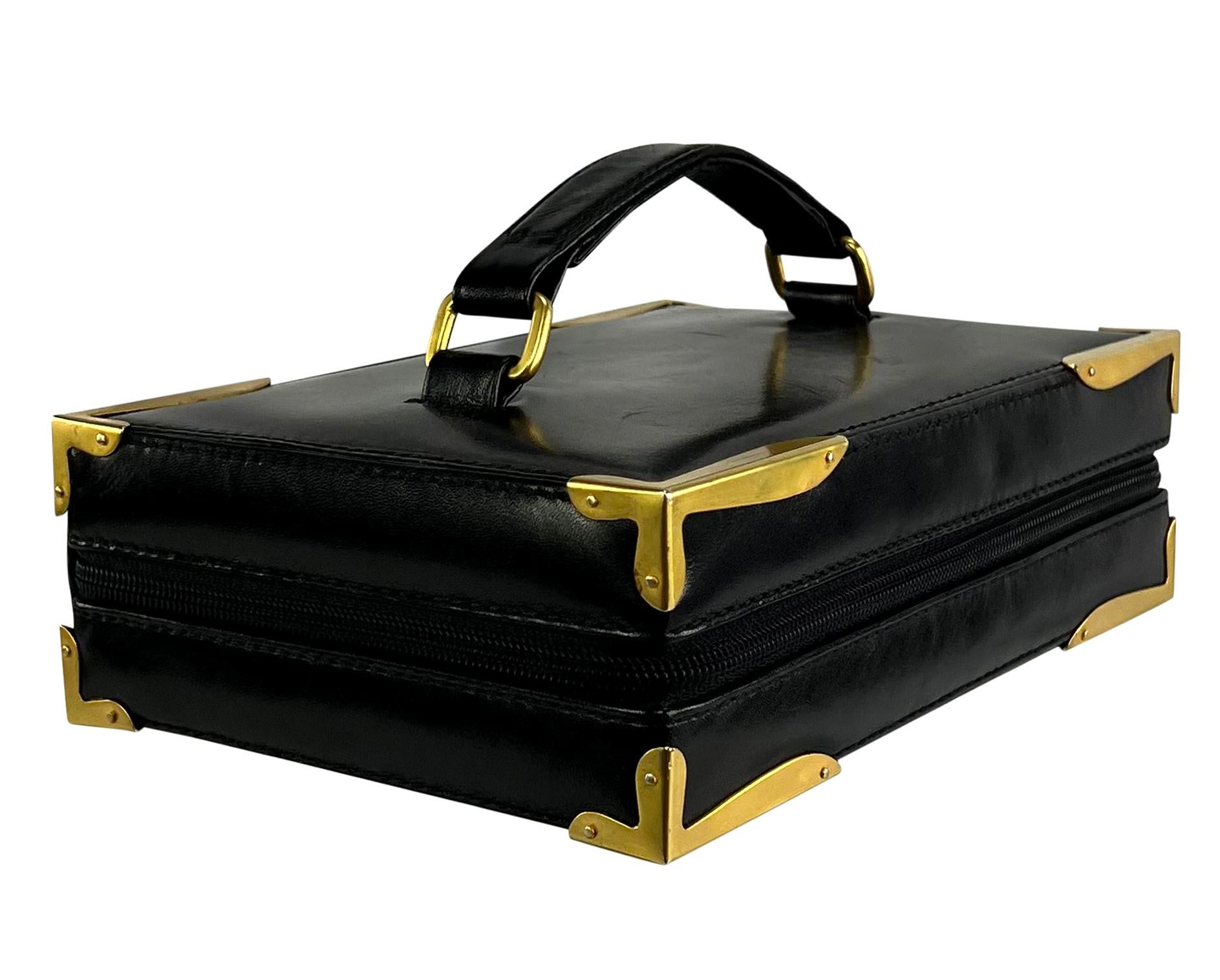 S/S 1992 Donna Karan Runway Black Leather Book Style Clutch Travel Bag For Sale 7
