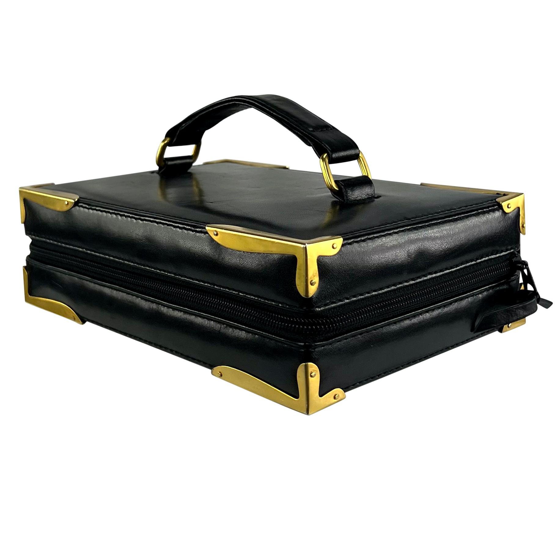 S/S 1992 Donna Karan Runway Black Leather Book Style Clutch Travel Bag For Sale 1