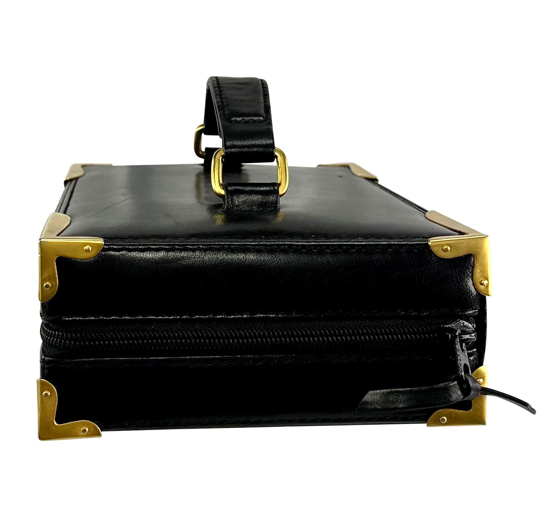 S/S 1992 Donna Karan Runway Black Leather Book Style Clutch Travel Bag For Sale 2