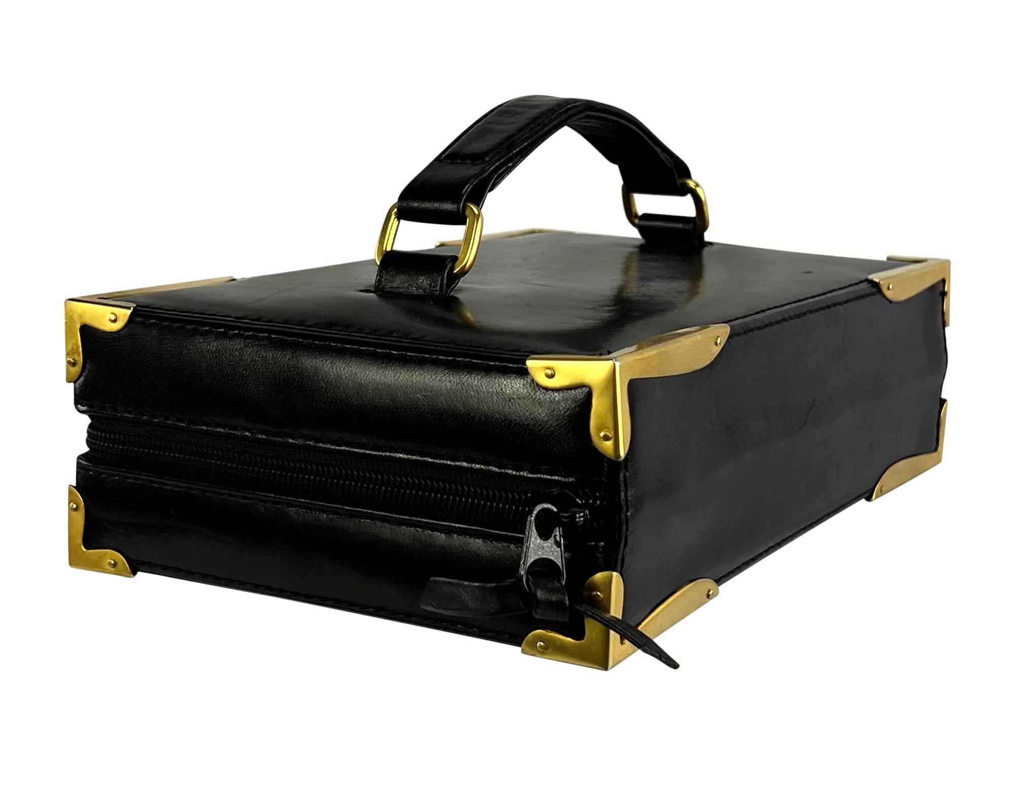 S/S 1992 Donna Karan Runway Black Leather Book Style Clutch Travel Bag For Sale 3