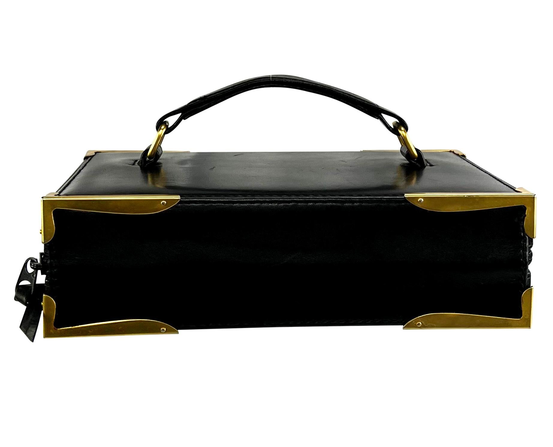 S/S 1992 Donna Karan Runway Black Leather Book Style Clutch Travel Bag For Sale 4