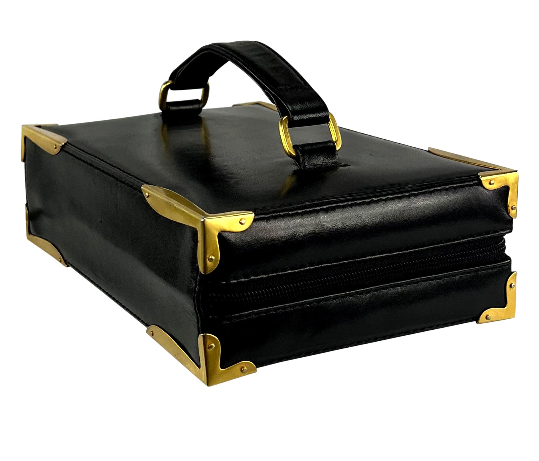S/S 1992 Donna Karan Runway Black Leather Book Style Clutch Travel Bag For Sale 5