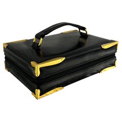 S/S 1992 Donna Karan Runway Black Leather Book Style Clutch Travel Bag