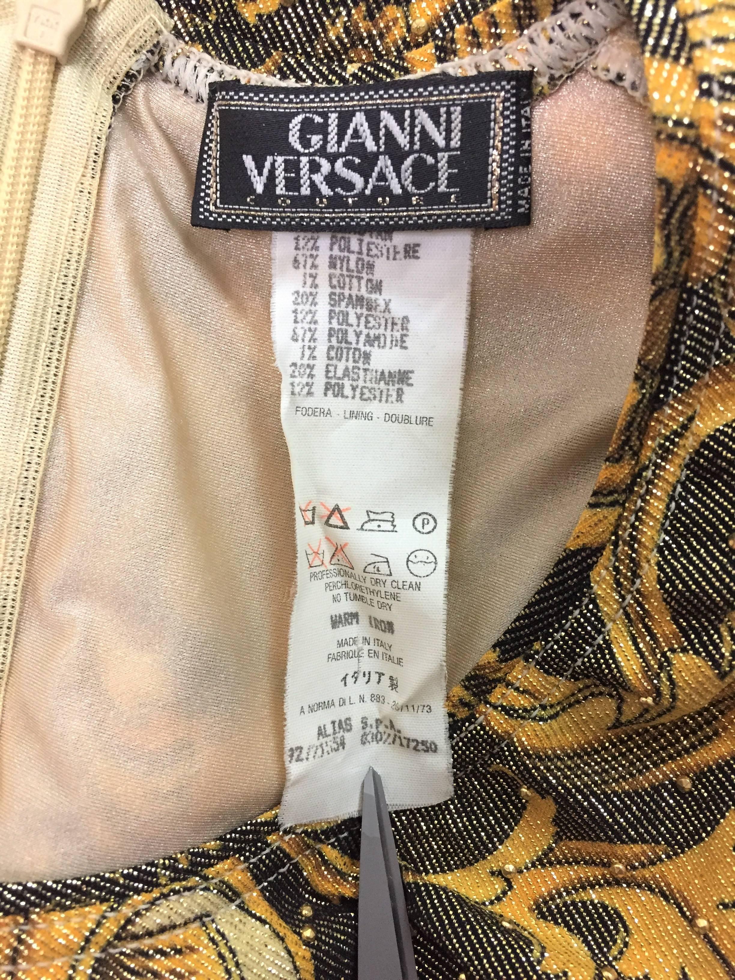 S/S 1992 Gianni Versace Atelier Print Gold Studded Baroque Top In Good Condition In Yukon, OK