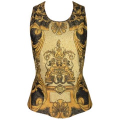 S/S 1992 Gianni Versace Atelier Print Gold Studded Baroque Top