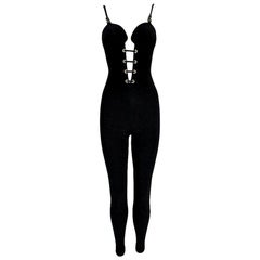 S/S 1992 Gianni Versace Black Plunging Corset Lace Up Jumpsuit