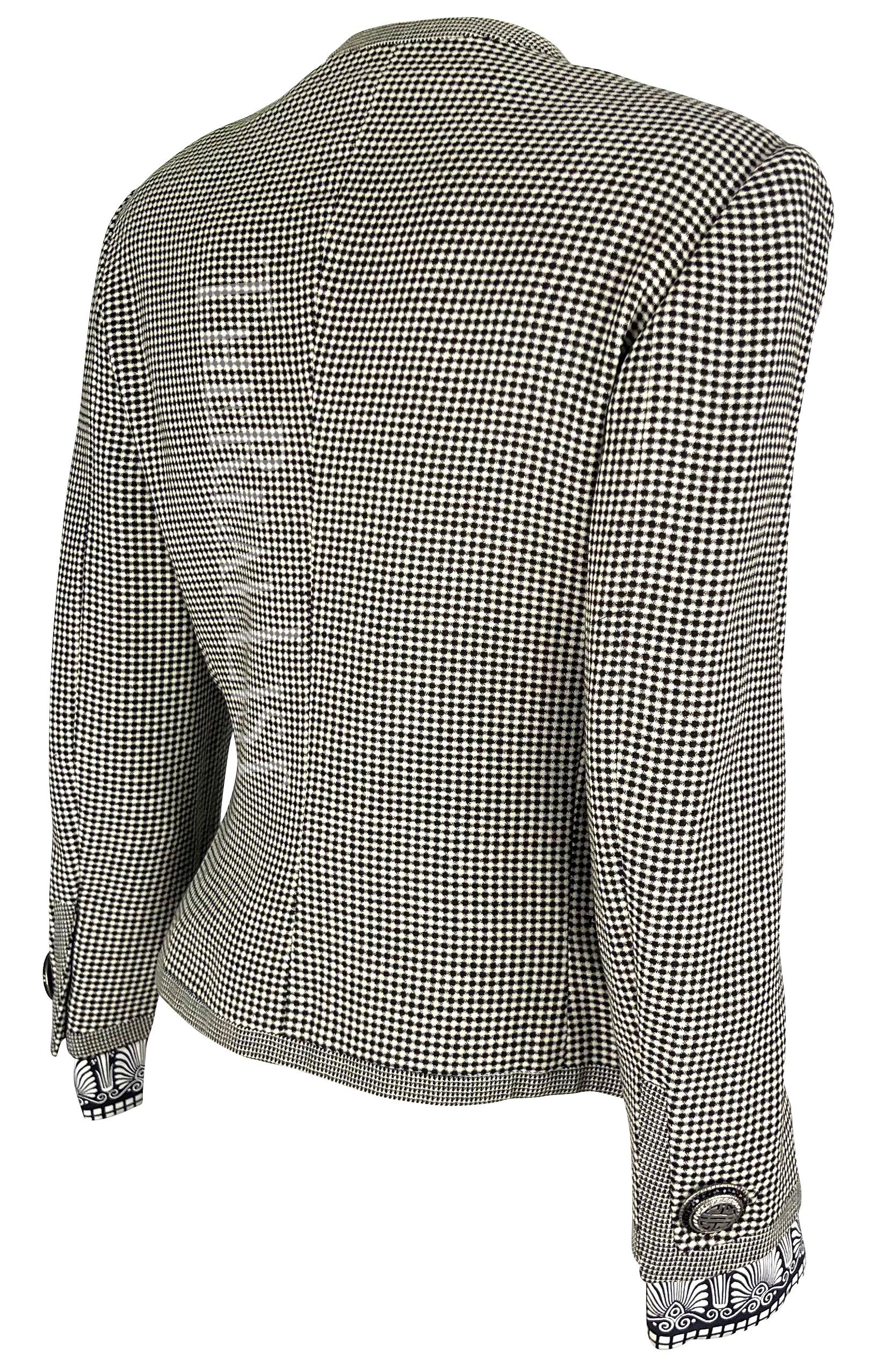 S/S 1992 Gianni Versace Black White Checkered Rhinestone Baroque Jacket For Sale 1