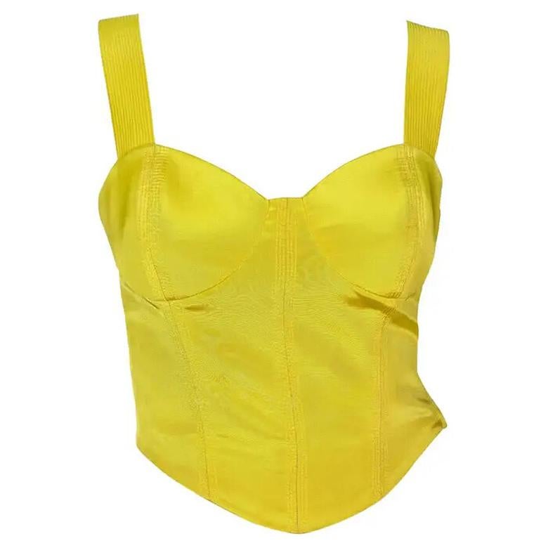 1992 Gianni Versace Kanariengelbes Bustier-Crop-Top