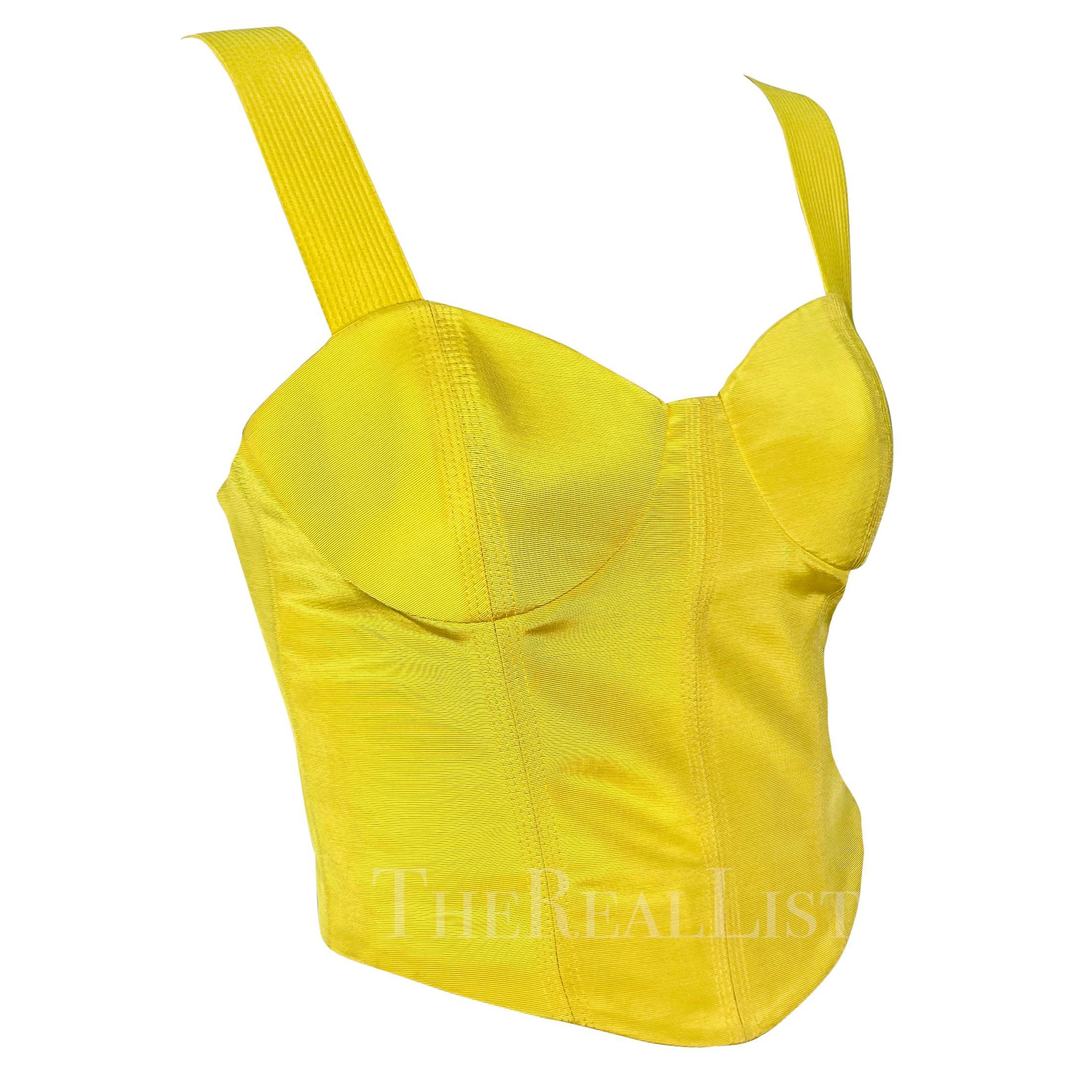 S/S 1992 Gianni Versace Canary Yellow Bustier Crop Top For Sale 2