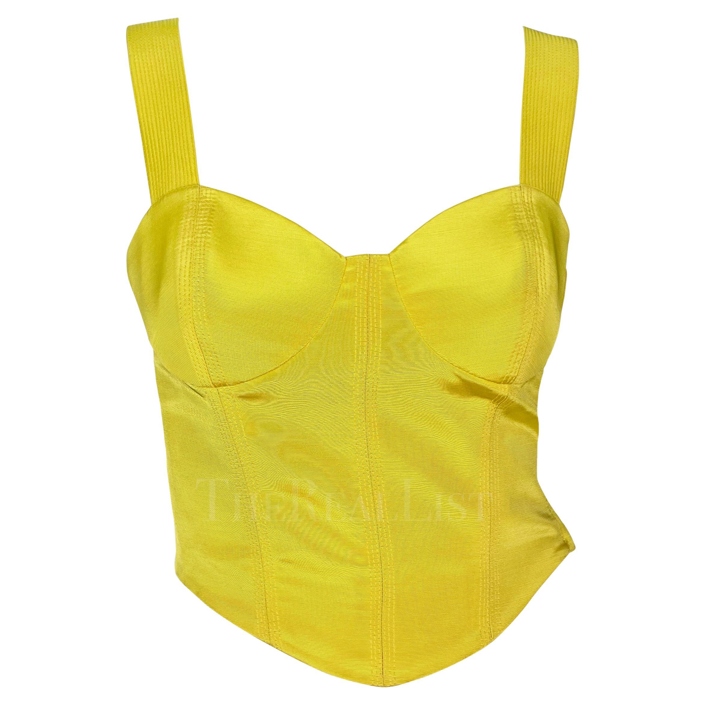 S/S 1992 Gianni Versace Canary Yellow Bustier Crop Top For Sale