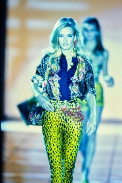 S/S 1992 Gianni Versace Runway Cheetah Print Yellow Black Cotton Stretch Jeans