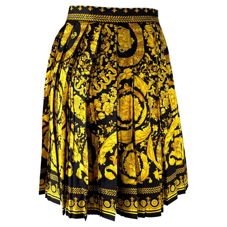 S/S 1992 Gianni Versace Couture Black Gold Baroque Print Pleated Skirt ...