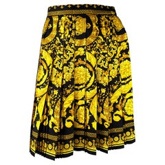 S/S 1992 Gianni Versace Couture Black Gold Baroque Print Pleated Skirt
