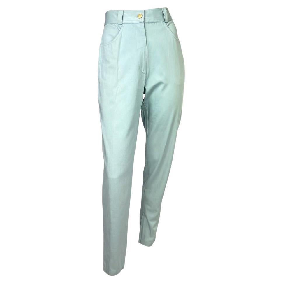 S/S 1992 Gianni Versace Couture NWT Baby Blue Cotton Medusa Jeans  For Sale