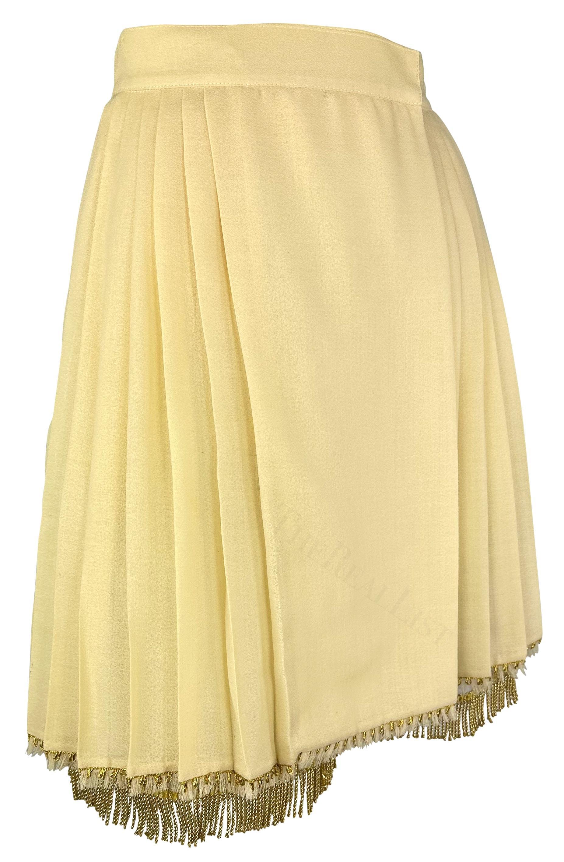 Beige S/S 1992 - Gianni Versace Couture - Ensemble jupe plissée à franges et crinoline blanc cassé en vente