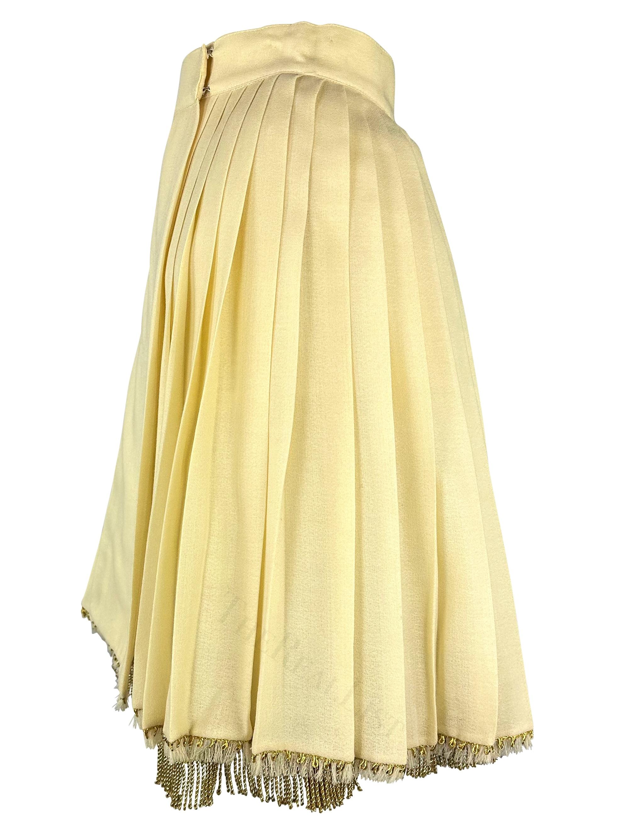 S/S 1992 - Gianni Versace Couture - Ensemble jupe plissée à franges et crinoline blanc cassé Pour femmes en vente