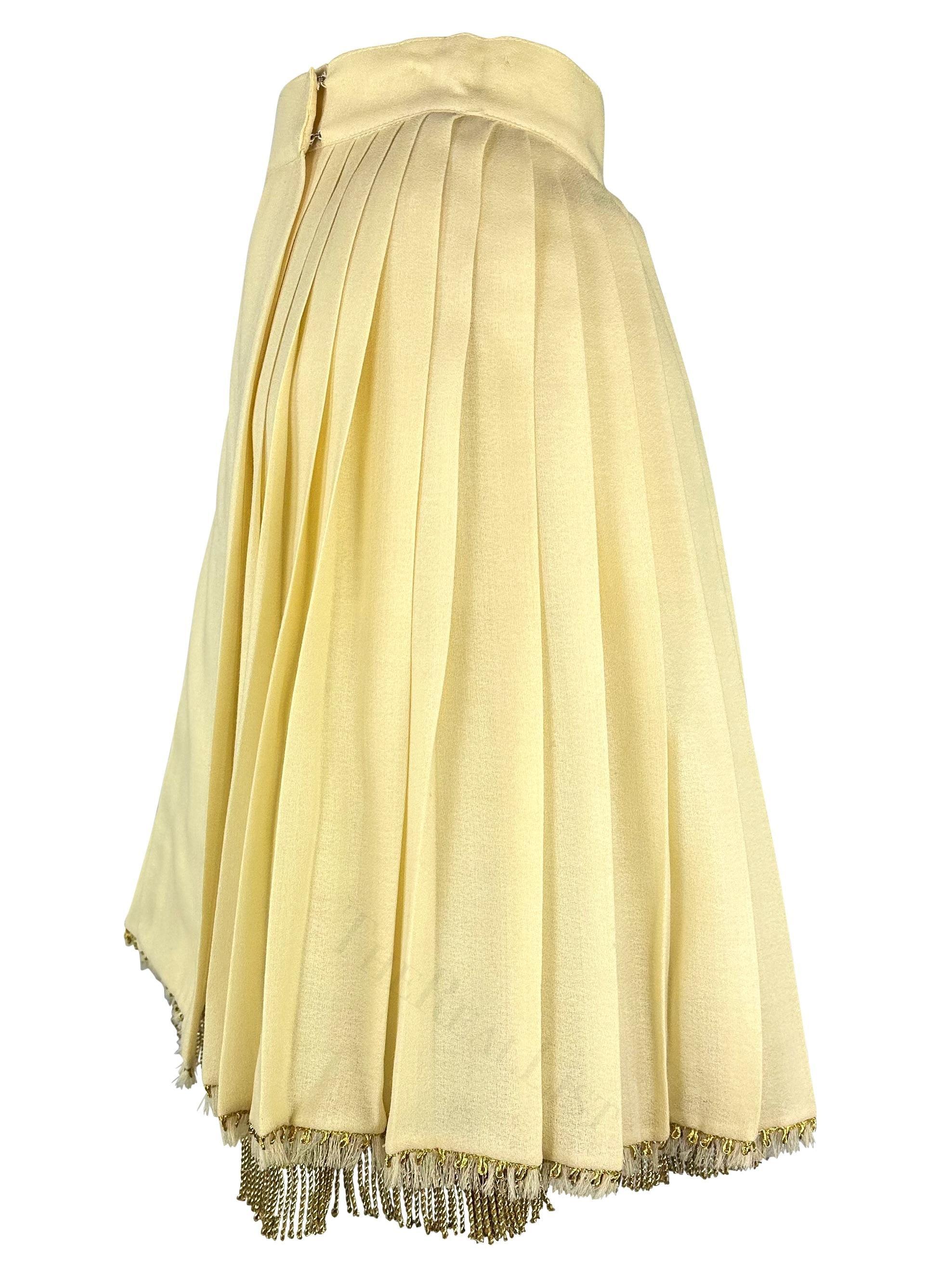 S/S 1992 - Gianni Versace Couture - Ensemble jupe plissée à franges et crinoline blanc cassé Pour femmes en vente