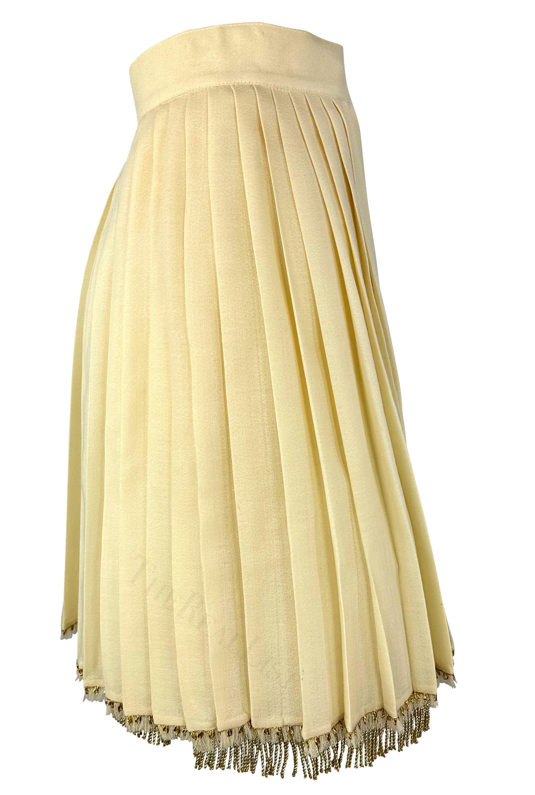 S/S 1992 Gianni Versace Couture Off-White Pleat Wrap Fringe Skirt Crinoline Set For Sale 2
