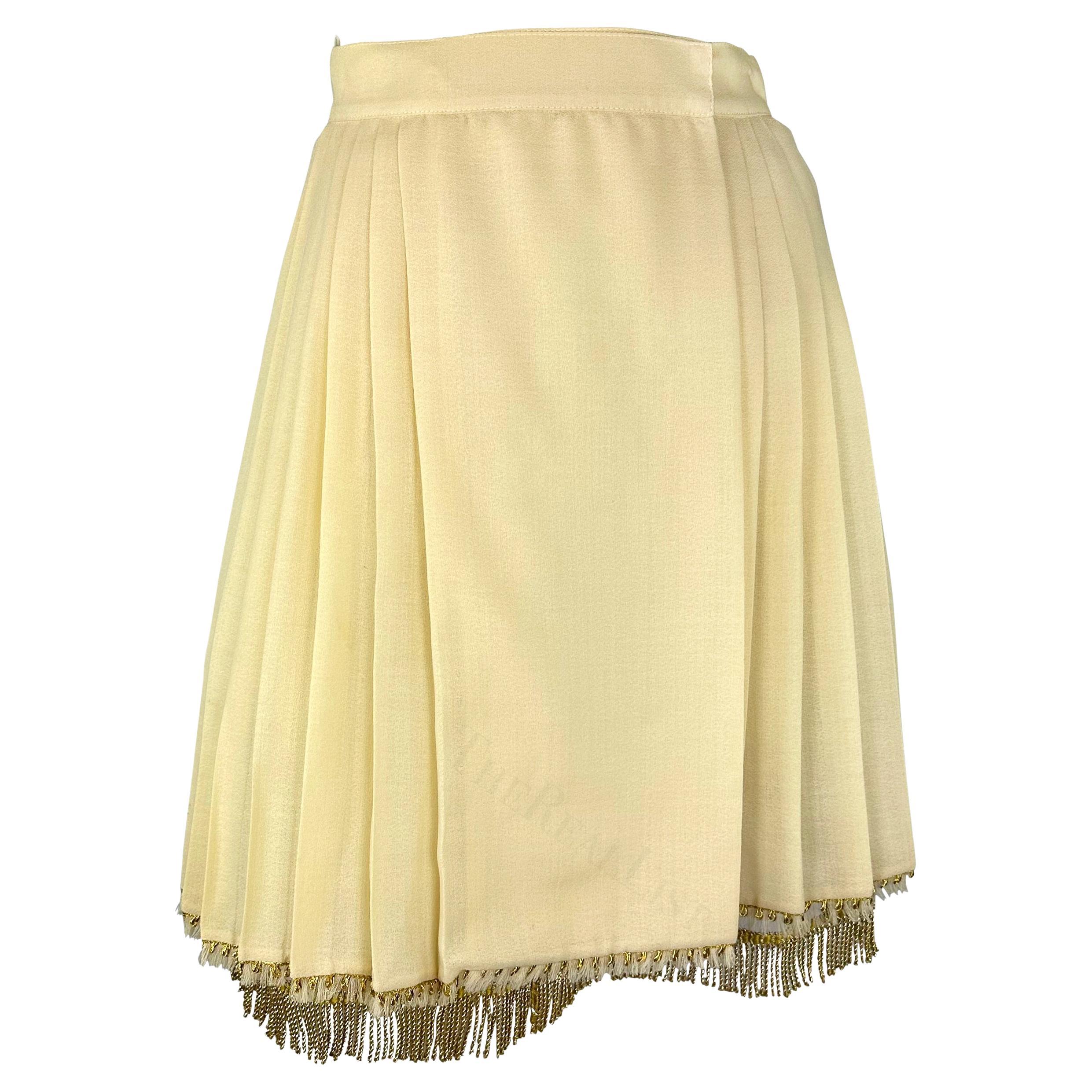 S/S 1992 - Gianni Versace Couture - Ensemble jupe plissée à franges et crinoline blanc cassé en vente