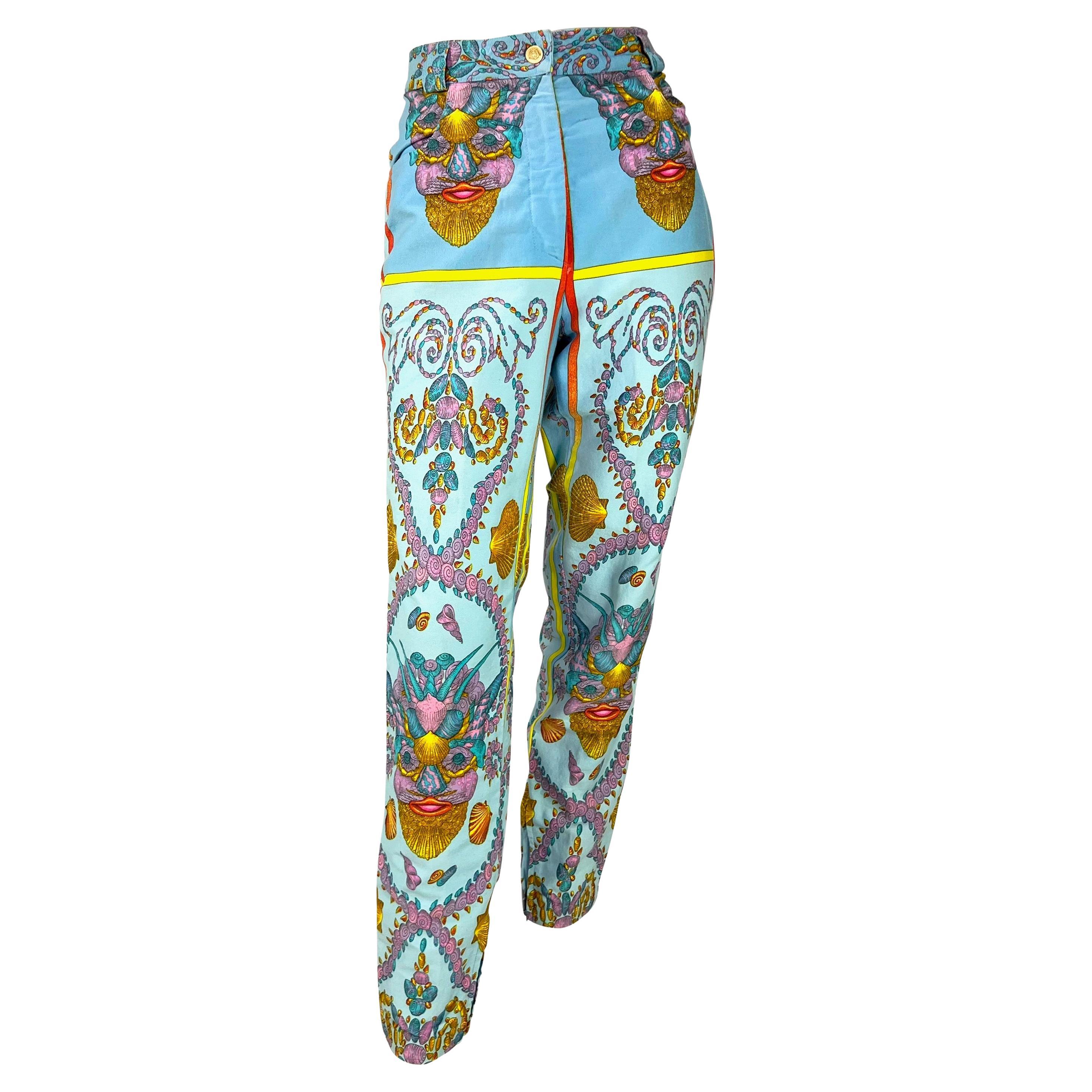 S/S 1992 Gianni Versace Couture Runway Baby Blue Seashell Print Jeans