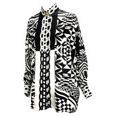 S/S 1992 Gianni Versace Couture Silk Black & White Geometric Print Button Down
