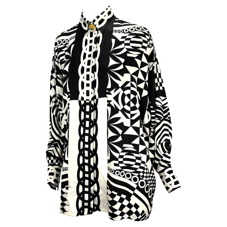 S/S 1992 Gianni Versace Couture Silk Black and White Geometric Print ...