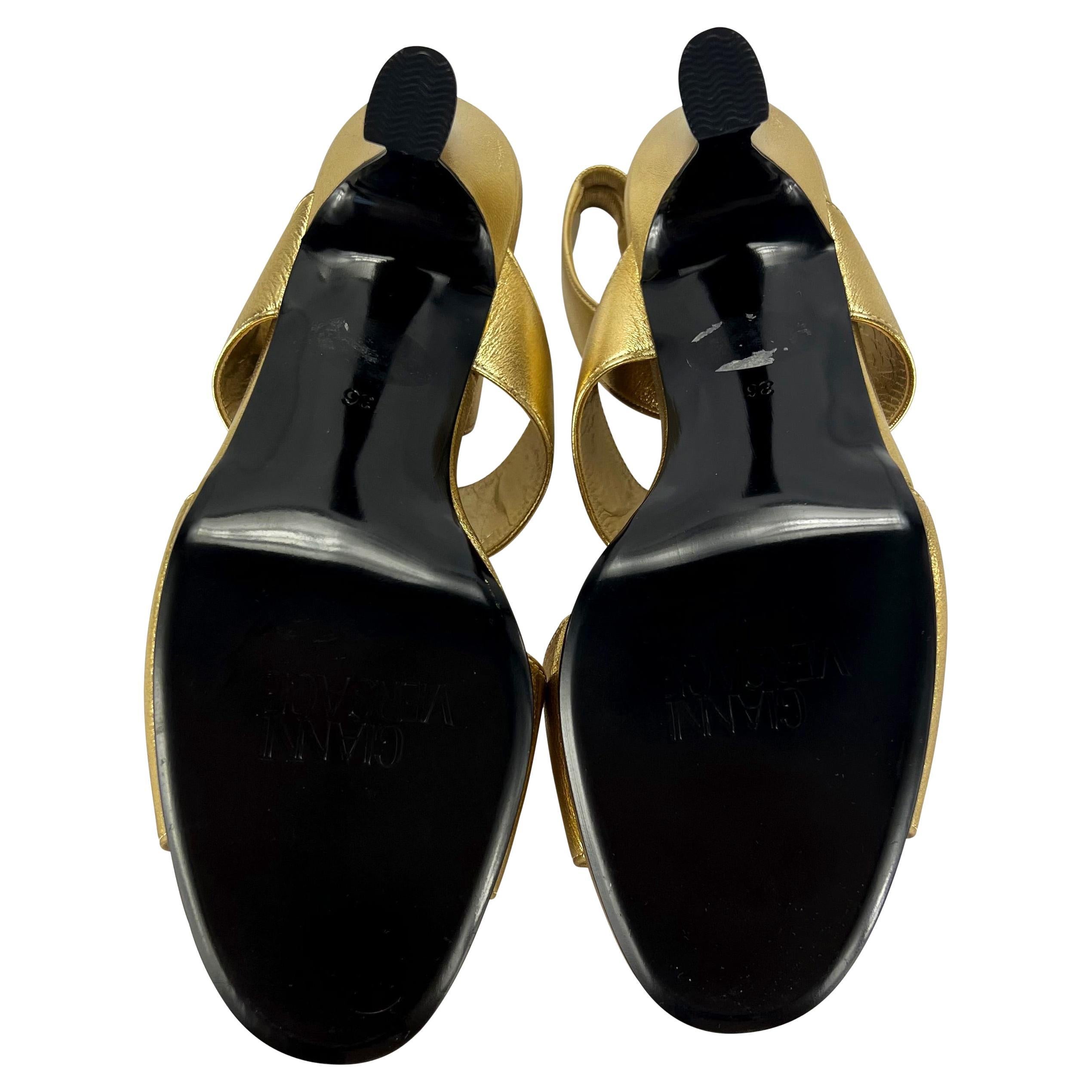 Brown S/S 1992 Gianni Versace Gold Mare Heel Heels Size 36 For Sale