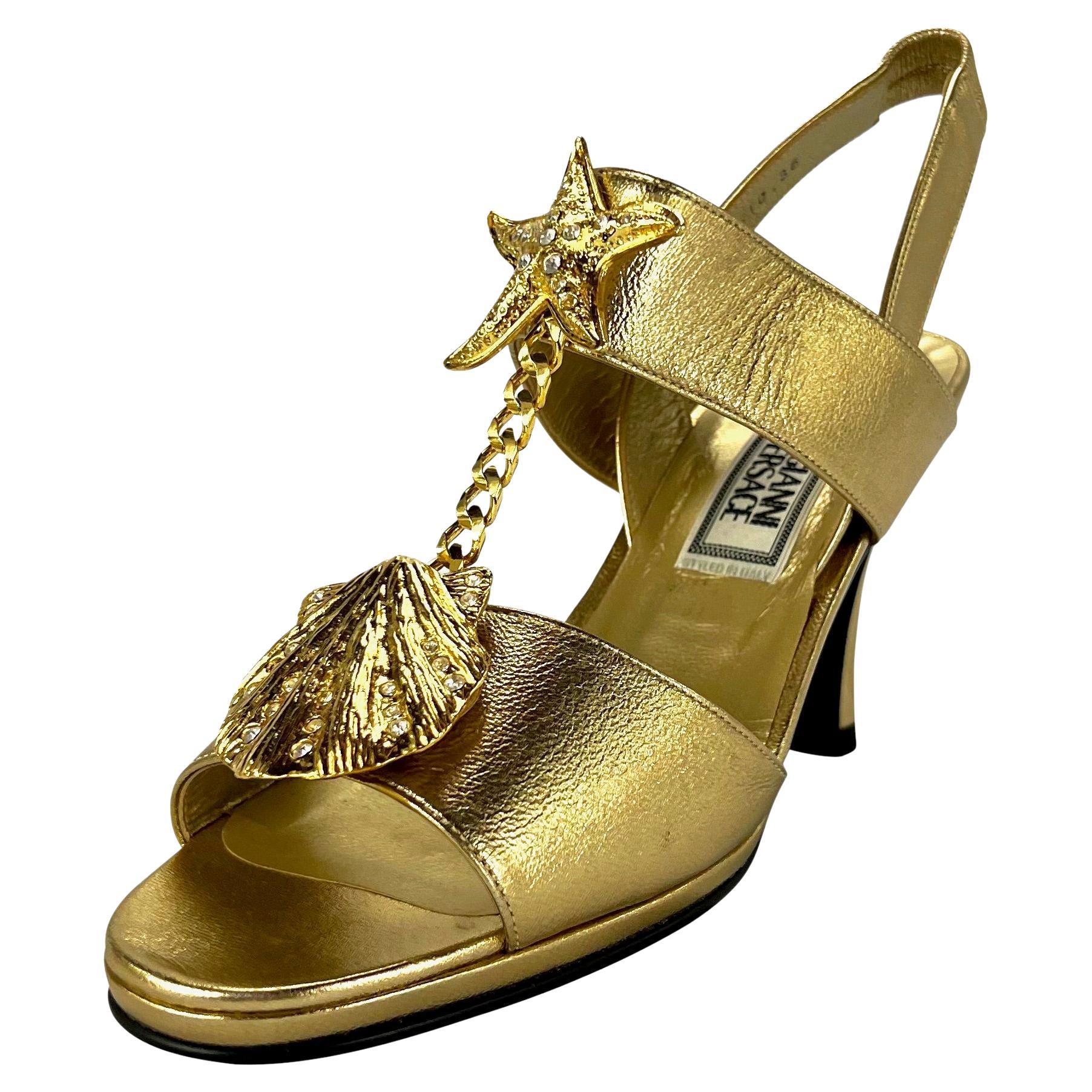 S/S 1992 Gianni Versace Gold Mare Heel Heels Size 36 For Sale