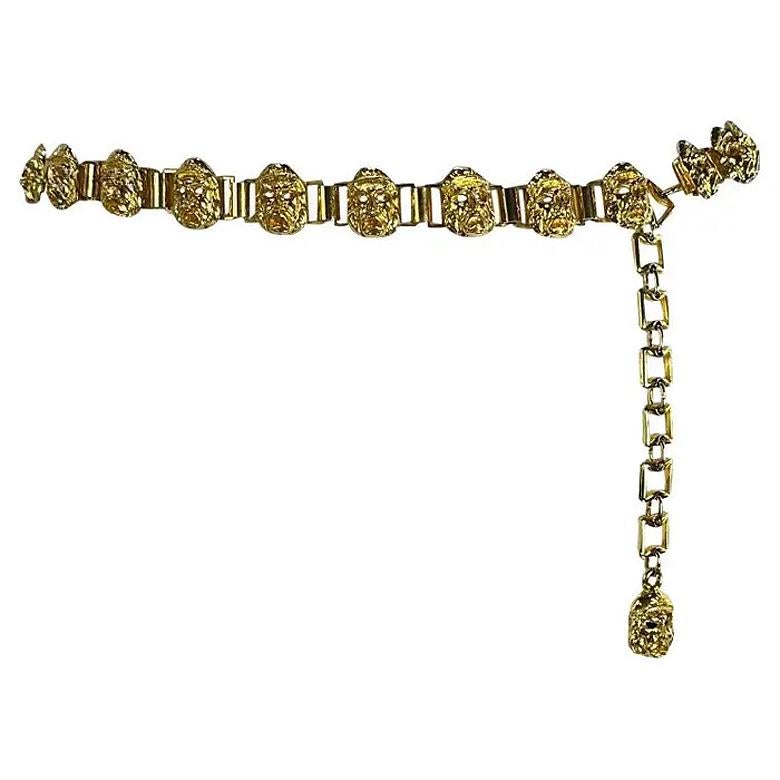 S/S 1992 Gianni Versace Cinturón Cadena Máscara Romana Tono Oro