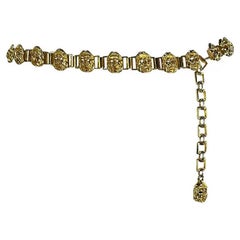 S/S 1992 Gianni Versace Cinturón Cadena Máscara Romana Tono Oro