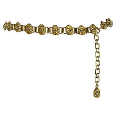 S/S 1992 Gianni Versace Gold Tone Roman Mask Chain Belt 