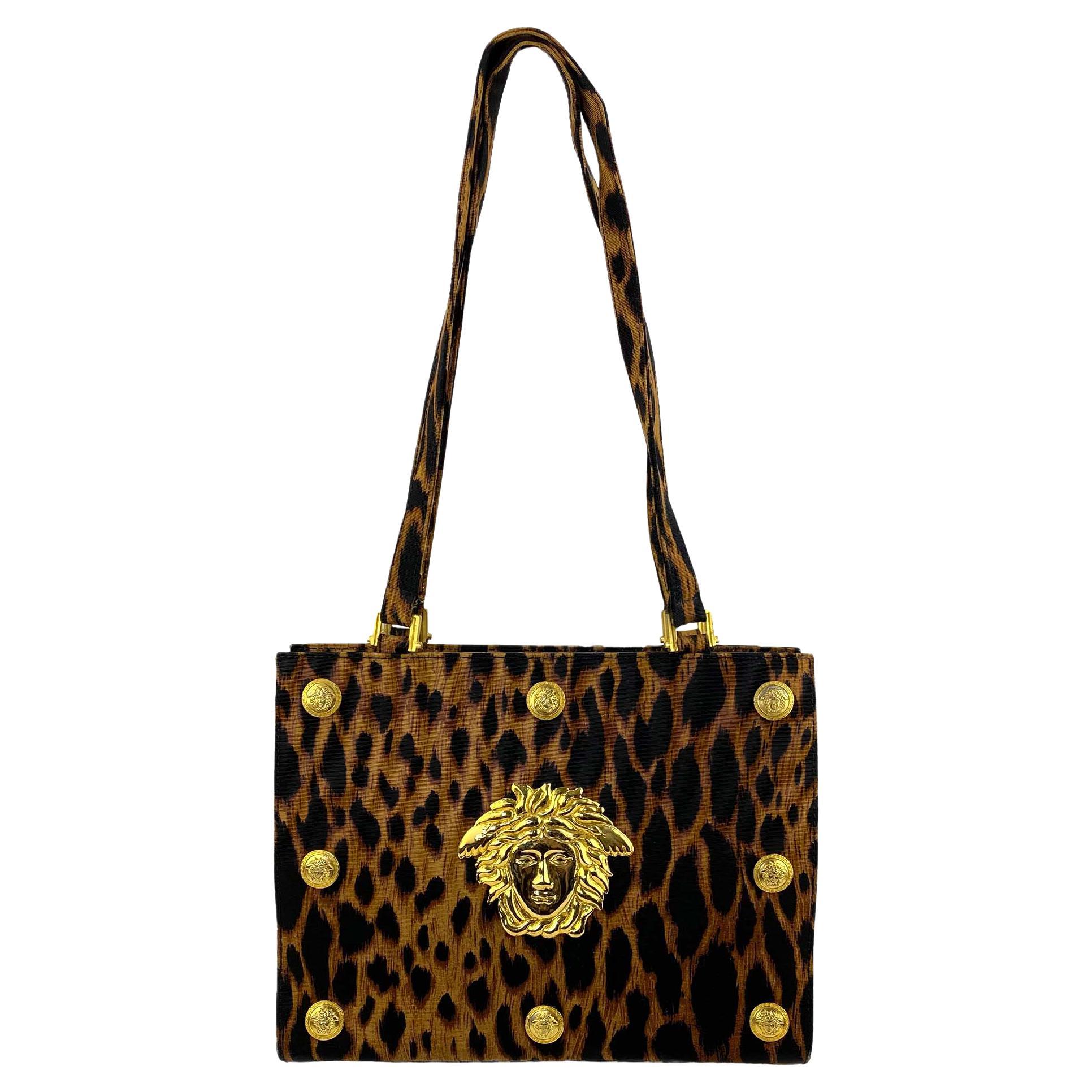 S/S 1992 Gianni Versace Leopard Print Shoulder Bag Gold Medusa Medallion  For Sale at 1stDibs