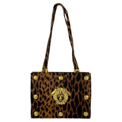 S/S 1992 Gianni Versace Leopard Print Shoulder Bag Gold Medusa Medallion