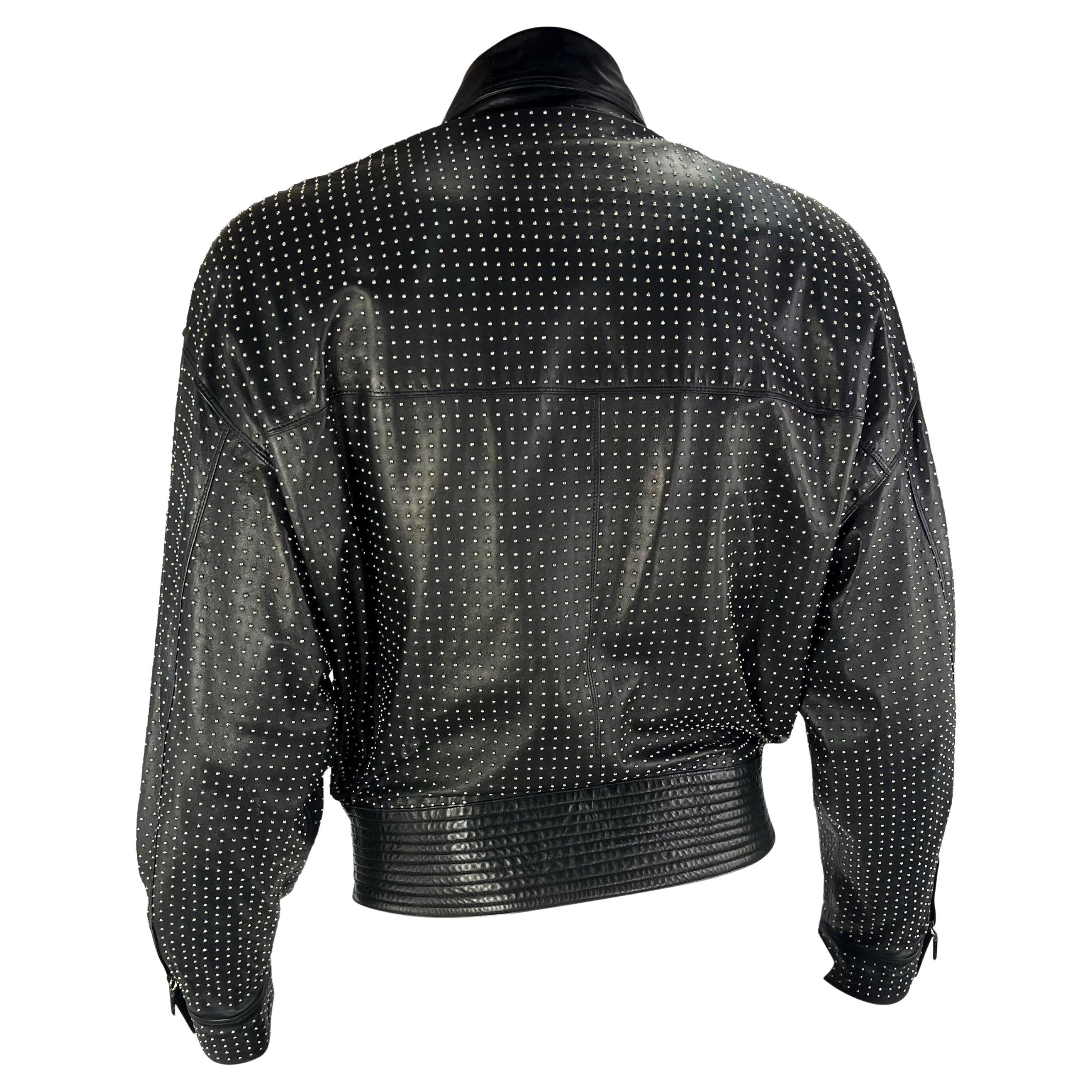 S/S 1992 Gianni Versace Men's Runway Studded Leather Greek Key Moto Jacket 1
