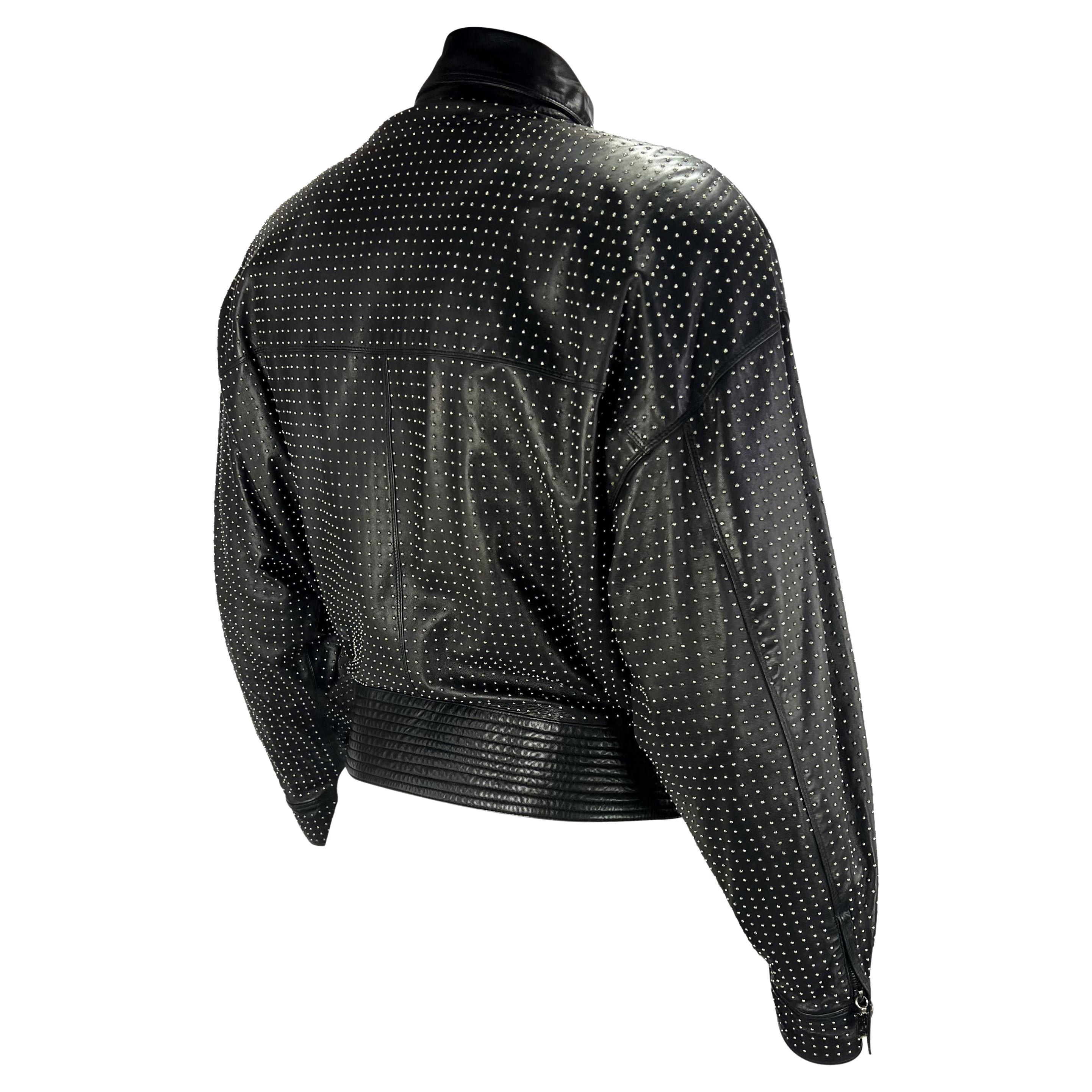 S/S 1992 Gianni Versace Men's Runway Studded Leather Greek Key Moto Jacket 2