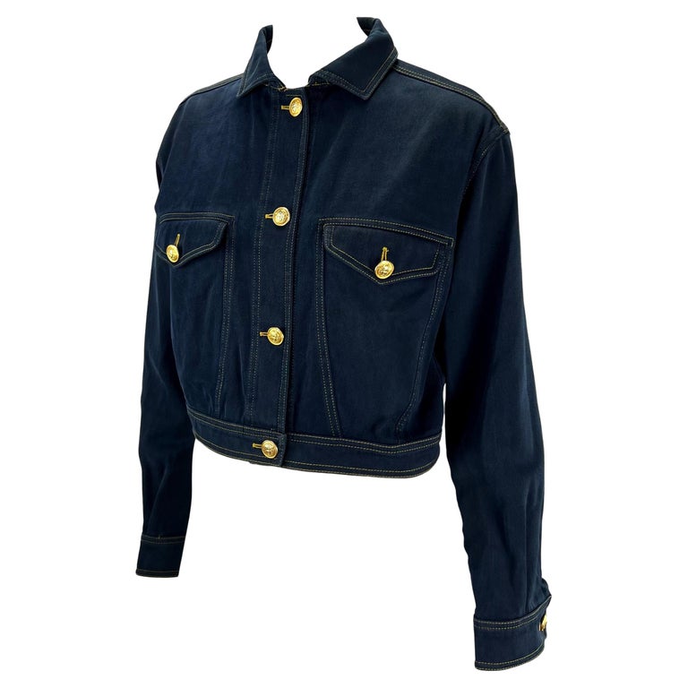 S/S 1992 Gianni Versace Navy Denim Medusa Cropped Jacket For Sale at  1stDibs