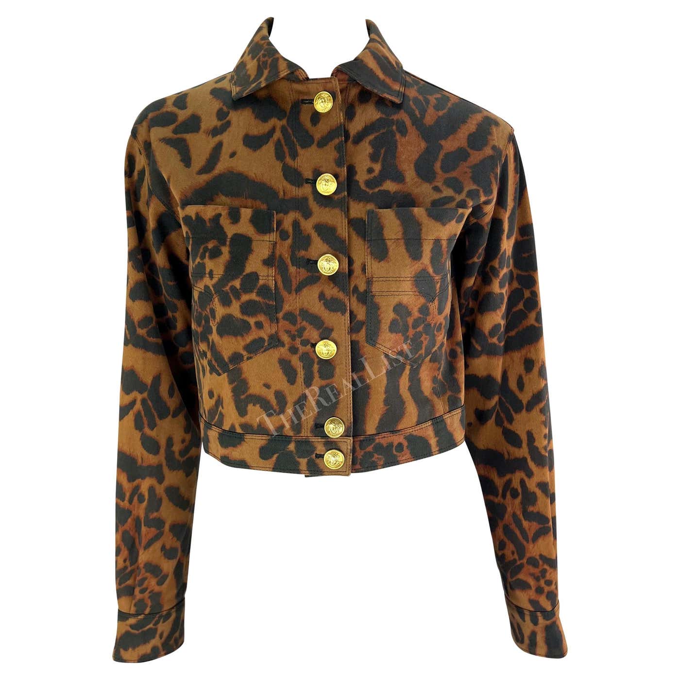 S/S 1992 Gianni Versace Runway Brown Cheetah Print Denim Medusa Cropped ...