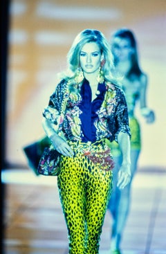 S/S 1992 Gianni Versace Runway Cheetah Print Yellow Black Cotton Stretch Jeans