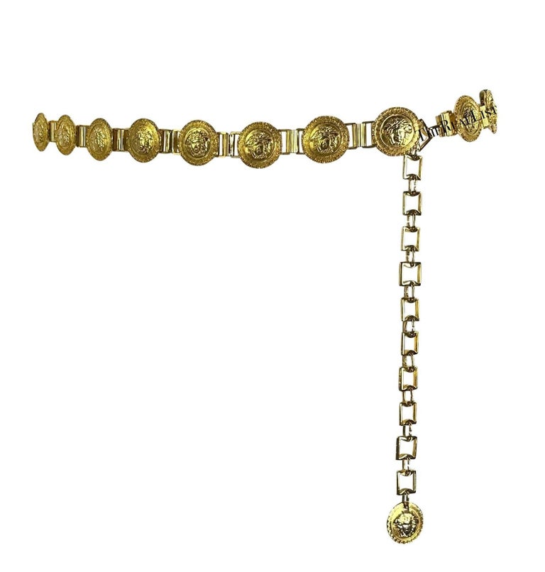 Versace Stunning Vintage Medusa Medallions Gold Chain & Leather Catwalk Belt Versace Medusa Chain Belt | eBay main image 2