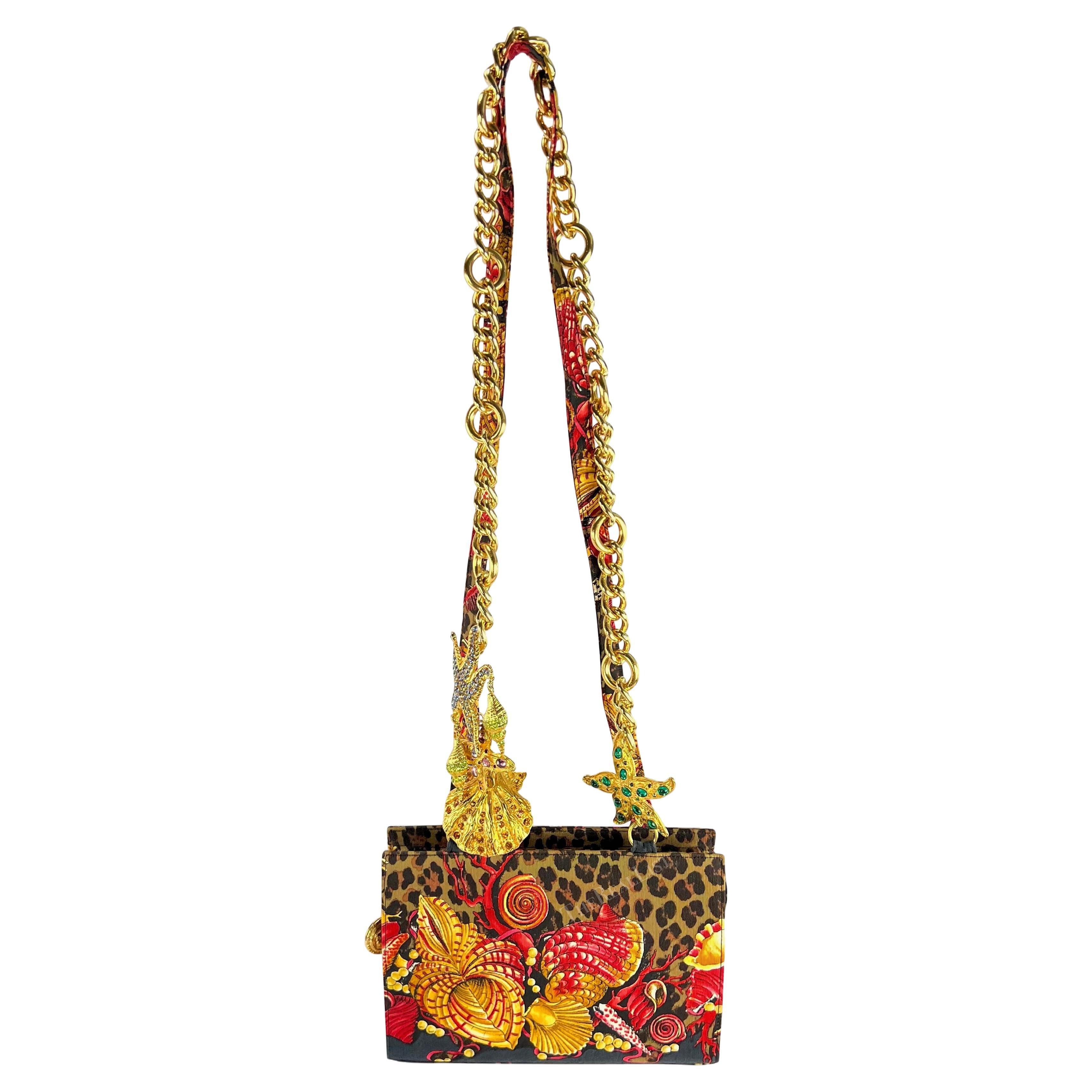 S/S 1992 Gianni Versace Runway Rhinestone Gold Shell Jewel Chain Crossbody Bag  For Sale